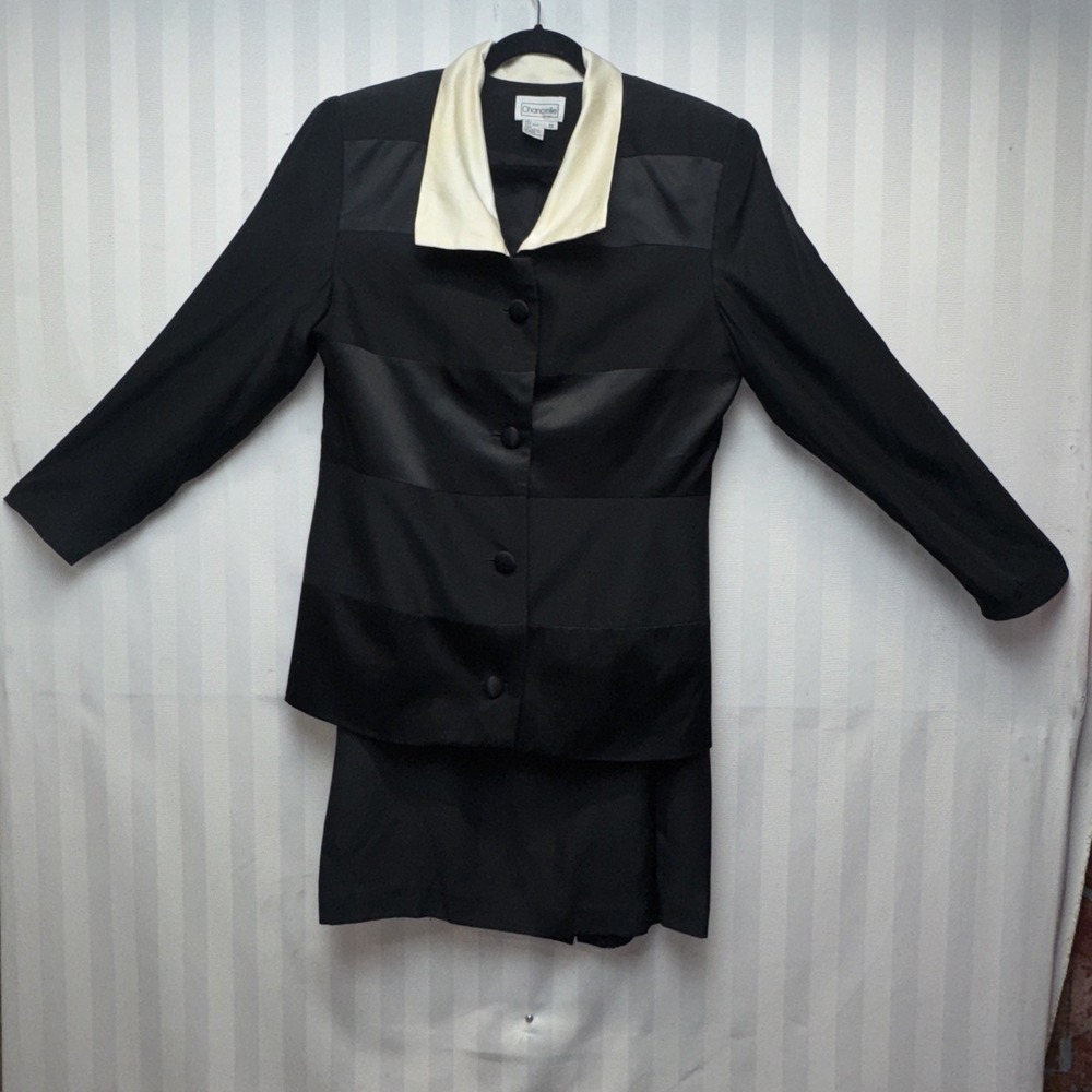 Chancelle 2PC‎ Black Silk Skirt Suit Formal Size 12